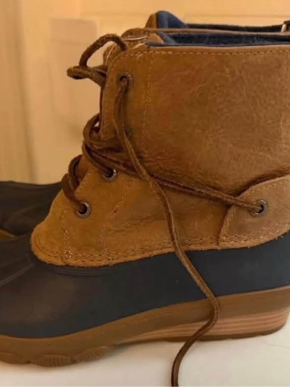 Sperry Brown Suede and Navy Lace-Up Duck Boots